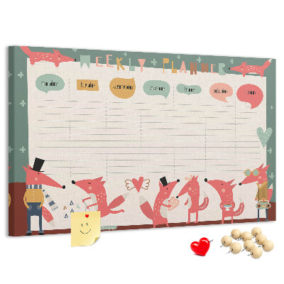 Tableau affichage liège Animaux rétro sur un agenda hebdomadaire
