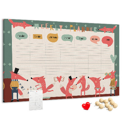 Tableau affichage liège Animaux rétro sur un agenda hebdomadaire