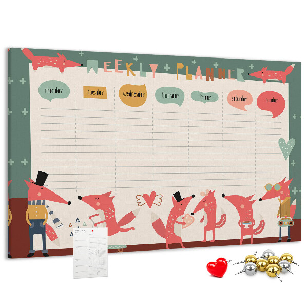 Tableau affichage liège Animaux rétro sur un agenda hebdomadaire