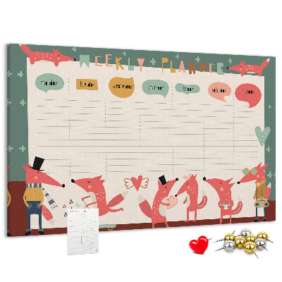 Tableau affichage liège Animaux rétro sur un agenda hebdomadaire