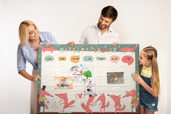 Tableau affichage liège Animaux rétro sur un agenda hebdomadaire