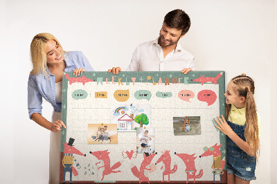 Tableau affichage liège Animaux rétro sur un agenda hebdomadaire