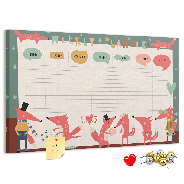 Tableau affichage liège Animaux rétro sur un agenda hebdomadaire
