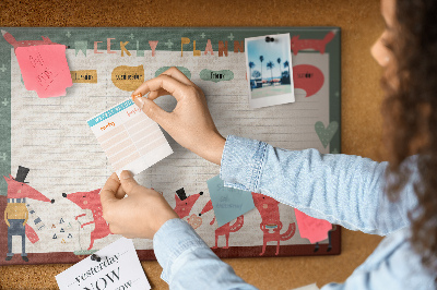 Tableau affichage liège Animaux rétro sur un agenda hebdomadaire