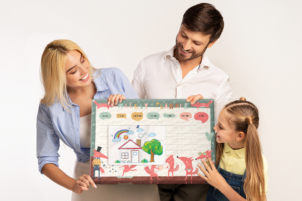 Tableau affichage liège Animaux rétro sur un agenda hebdomadaire