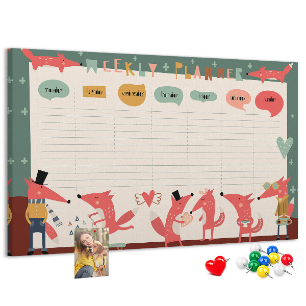 Tableau affichage liège Animaux rétro sur un agenda hebdomadaire