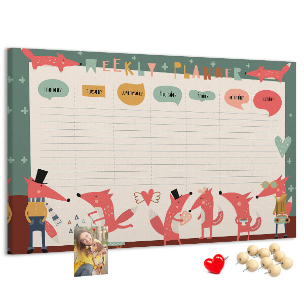 Tableau affichage liège Animaux rétro sur un agenda hebdomadaire