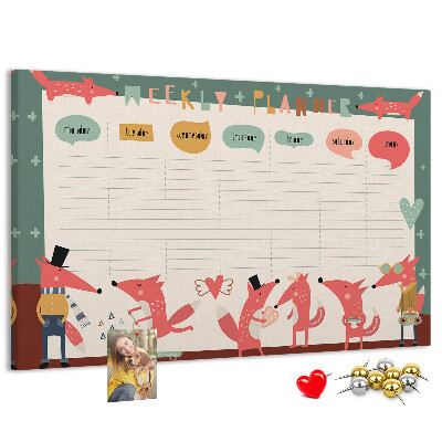 Tableau affichage liège Animaux rétro sur un agenda hebdomadaire