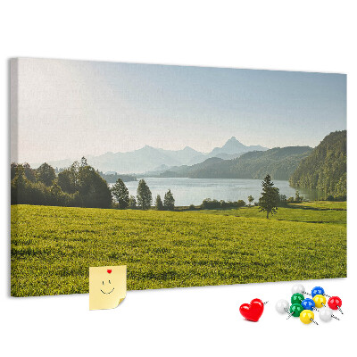 Tableau de liège Paysage de montagne pittoresque au bord du lac.