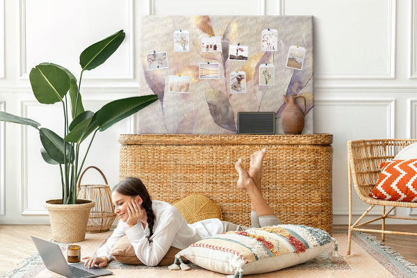 Tableau en liège Feuilles délicates aux teintes pastel