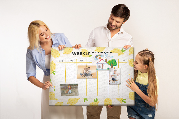 Tableau de liège Calendrier hebdomadaire à motif citron