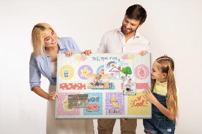 Tableau en liège Des motifs colorés avec des slogans positifs