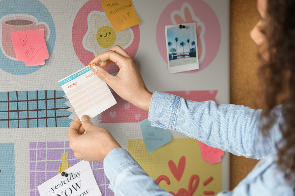 Tableau en liège Des motifs colorés avec des slogans positifs