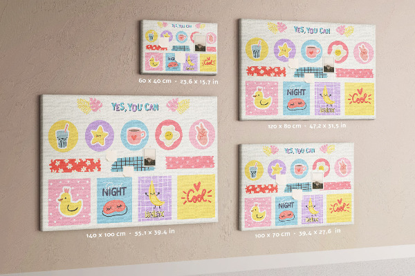 Tableau en liège Des motifs colorés avec des slogans positifs