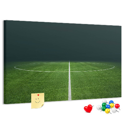 Tableau de liège Terrain de football avec lignes et gazon.