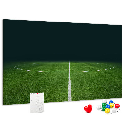 Tableau de liège Terrain de football avec lignes et gazon.
