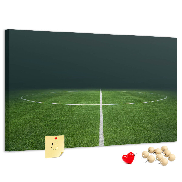 Tableau de liège Terrain de football avec lignes et gazon.