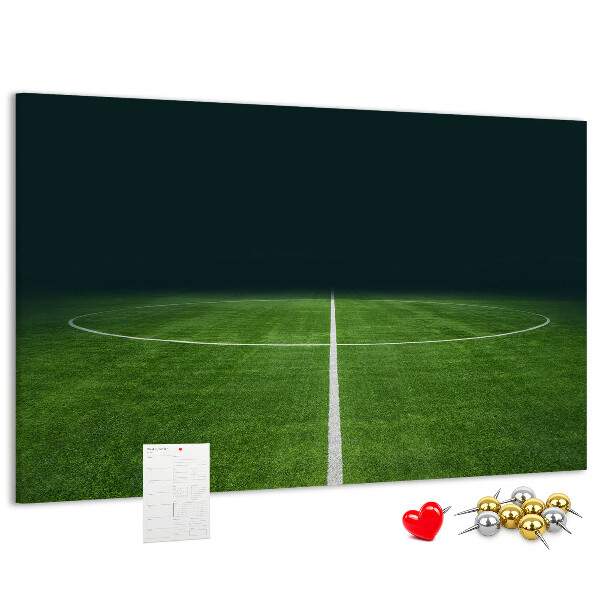 Tableau de liège Terrain de football avec lignes et gazon.