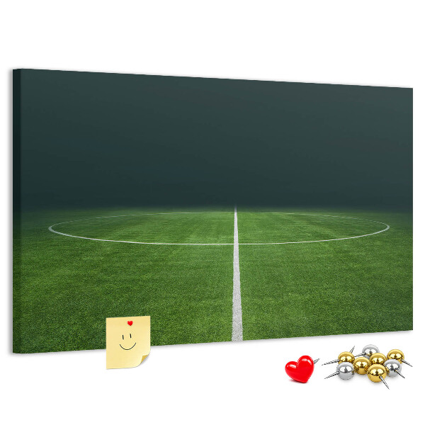 Tableau de liège Terrain de football avec lignes et gazon.