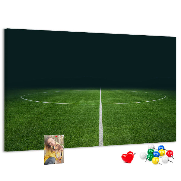 Tableau de liège Terrain de football avec lignes et gazon.