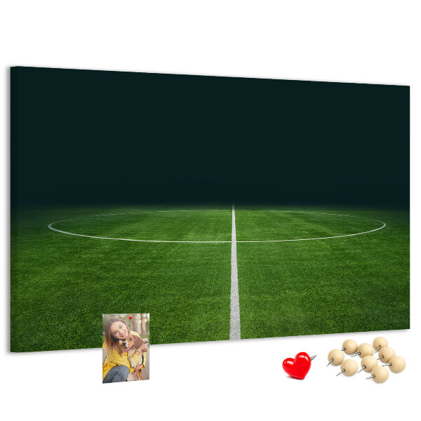 Tableau de liège Terrain de football avec lignes et gazon.