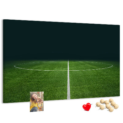 Tableau de liège Terrain de football avec lignes et gazon.