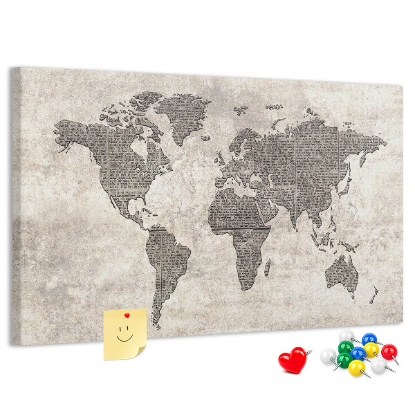 Tableau en liège Carte du monde avec texture de journal.