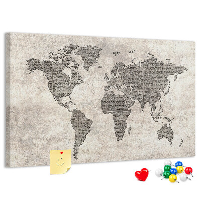 Tableau en liège Carte du monde avec texture de journal.
