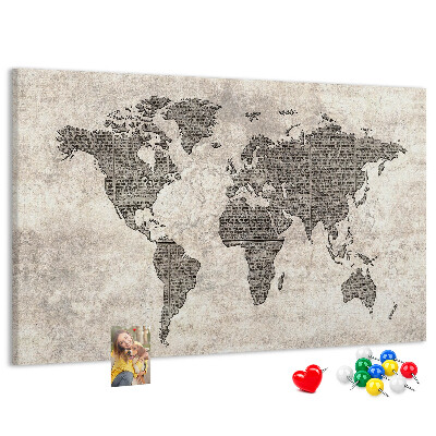 Tableau en liège Carte du monde avec texture de journal.
