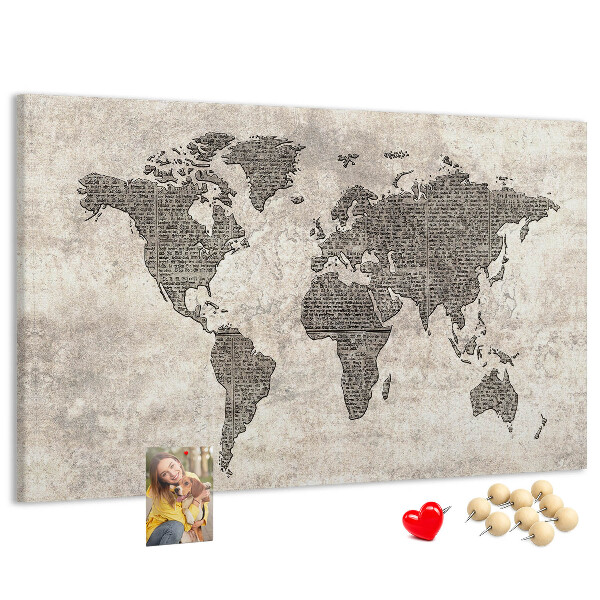 Tableau en liège Carte du monde avec texture de journal.