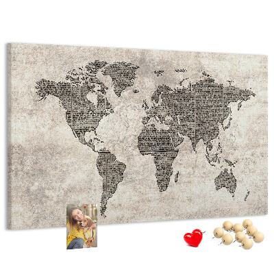 Tableau en liège Carte du monde avec texture de journal.