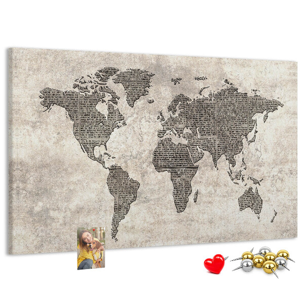 Tableau en liège Carte du monde avec texture de journal.
