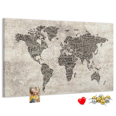 Tableau en liège Carte du monde avec texture de journal.