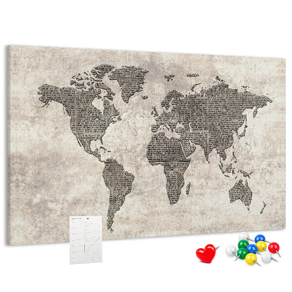 Tableau en liège Carte du monde avec texture de journal.