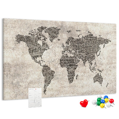 Tableau en liège Carte du monde avec texture de journal.
