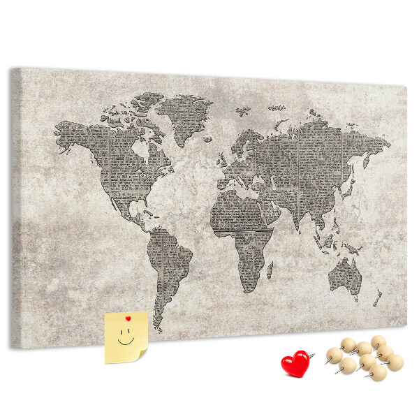 Tableau en liège Carte du monde avec texture de journal.