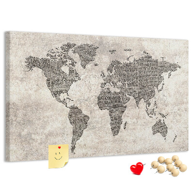 Tableau en liège Carte du monde avec texture de journal.