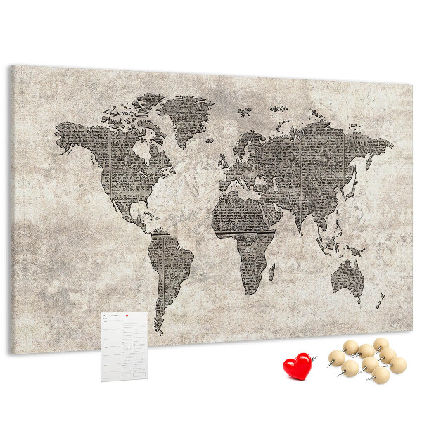 Tableau en liège Carte du monde avec texture de journal.