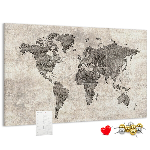 Tableau en liège Carte du monde avec texture de journal.
