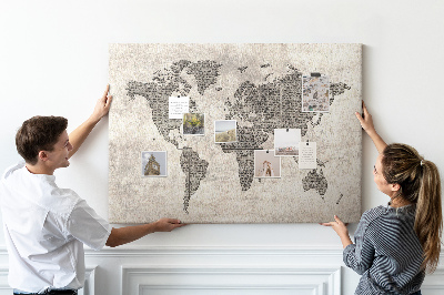 Tableau en liège Carte du monde avec texture de journal.
