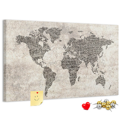 Tableau en liège Carte du monde avec texture de journal.