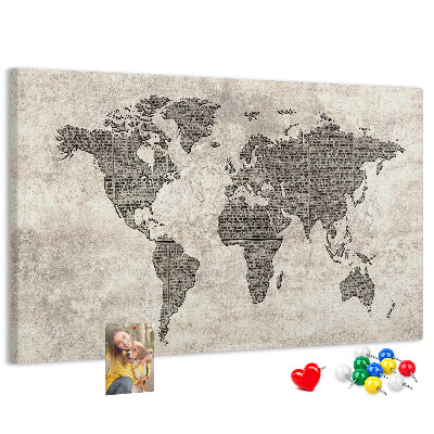 Tableau en liège Carte du monde avec texture de journal.