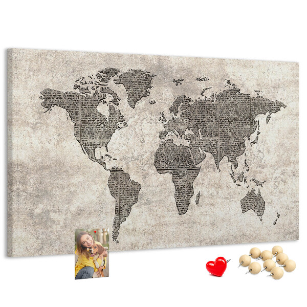 Tableau en liège Carte du monde avec texture de journal.