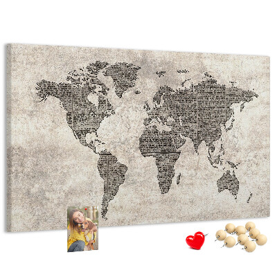 Tableau en liège Carte du monde avec texture de journal.