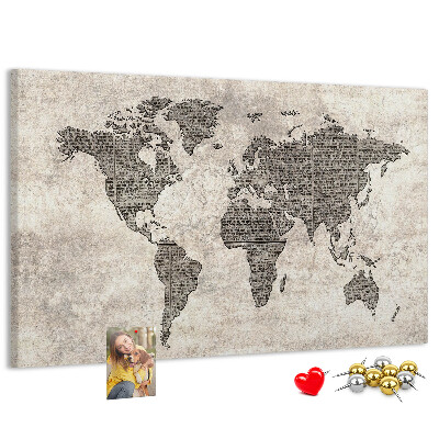 Tableau en liège Carte du monde avec texture de journal.