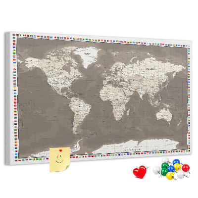 Tableau de liège Carte du monde avec les drapeaux des pays