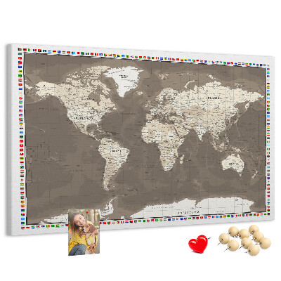 Tableau de liège Carte du monde avec les drapeaux des pays