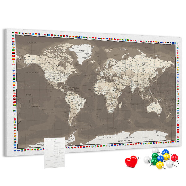 Tableau de liège Carte du monde avec les drapeaux des pays