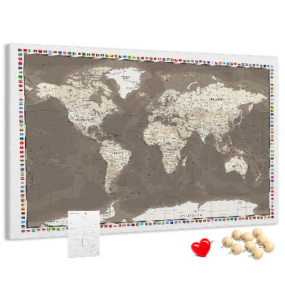 Tableau de liège Carte du monde avec les drapeaux des pays