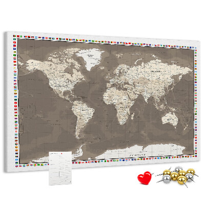 Tableau de liège Carte du monde avec les drapeaux des pays